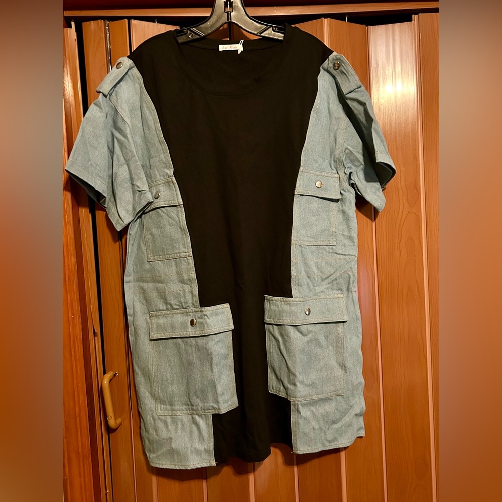 La Ross denim and black mini dress size small NWT